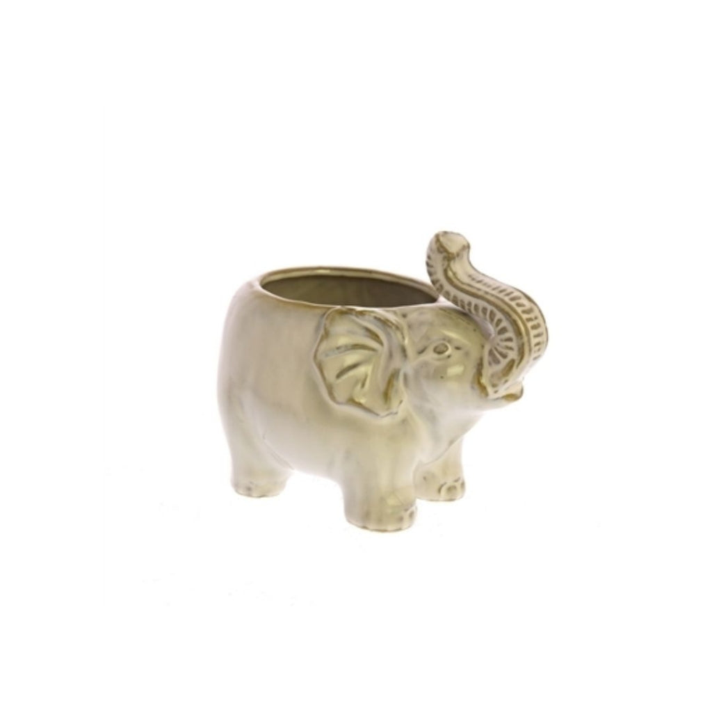 Macetero De Elefante De Ceramica Blanca