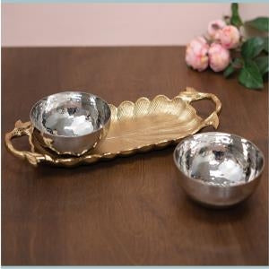 Gilded Leaf Tray w/ Bowls S/3,