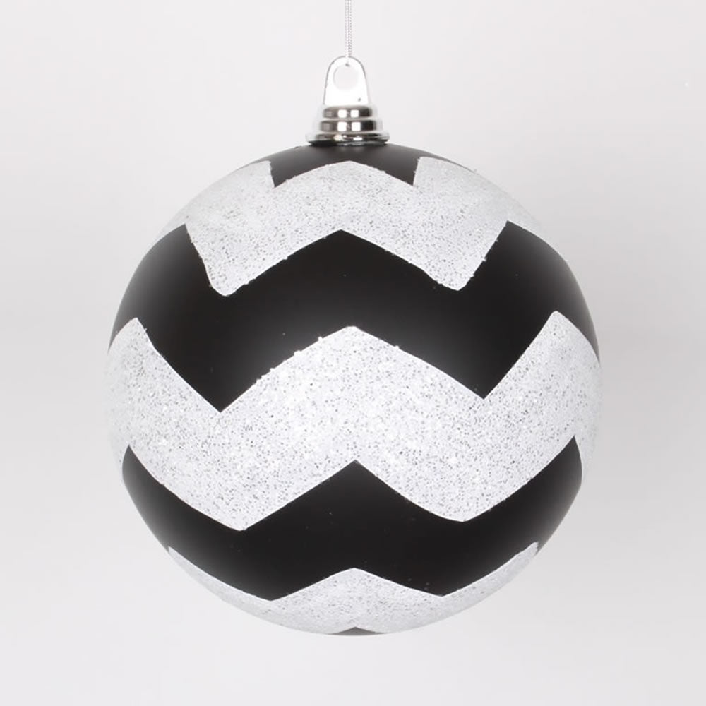 8" Black-White Matte-Glitt Chevron Ball