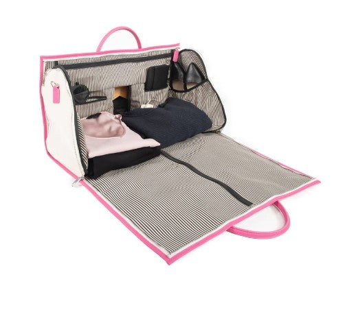 Porta Traje para Viaje con Toque en Cuero Vegano Beige/Rosa