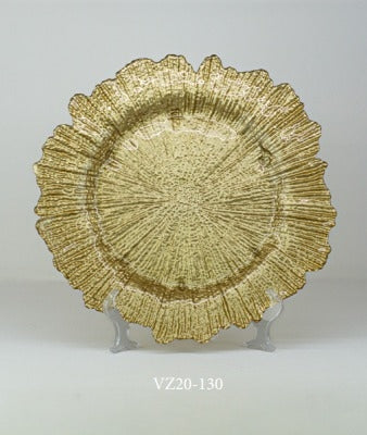 Porta Plato Cristal Flor Dorado