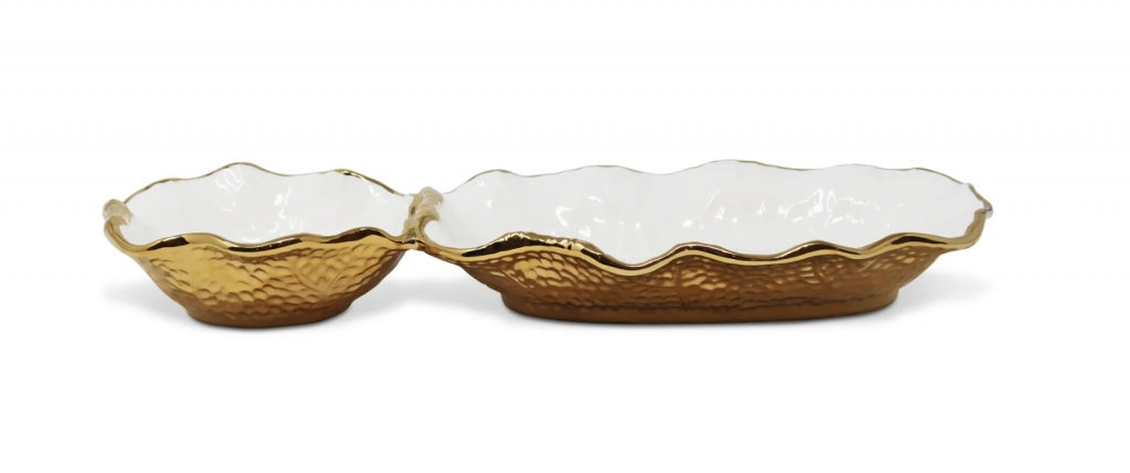 Bowl Doble Blanco Con Dorado