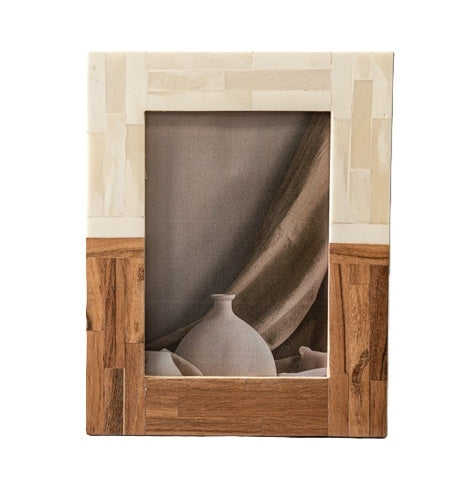 Portafoto Bicolor Madera-Hueso Chico