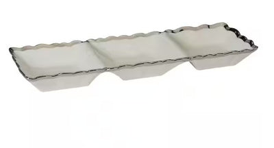 Charola triple blanca filo plata