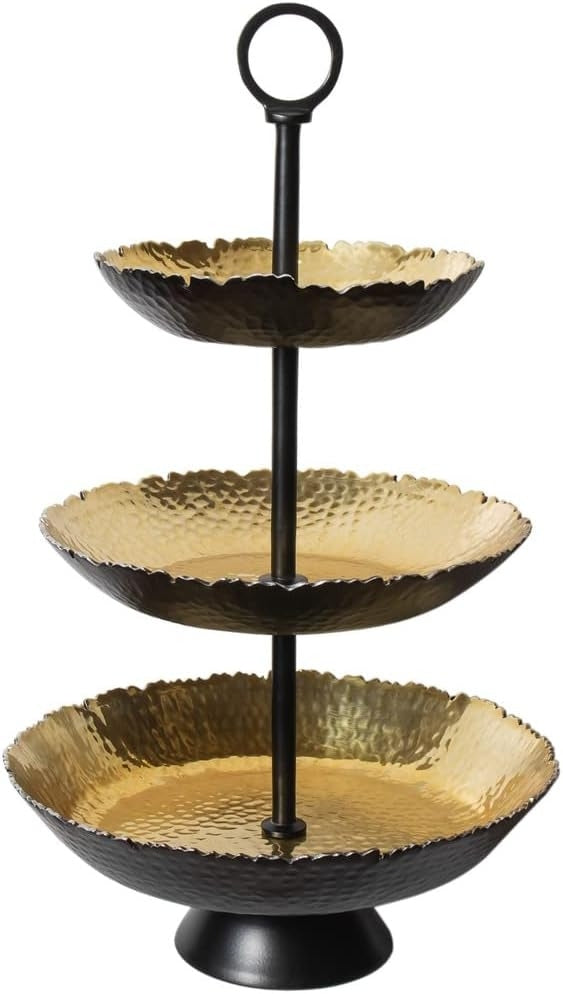Botanero de 3 Pisos Negro & Oro