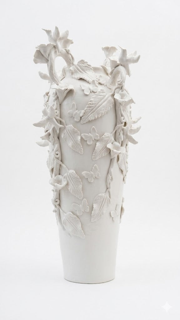 Jarrón Cerámico  Blanco Colibrís 85 cm alto