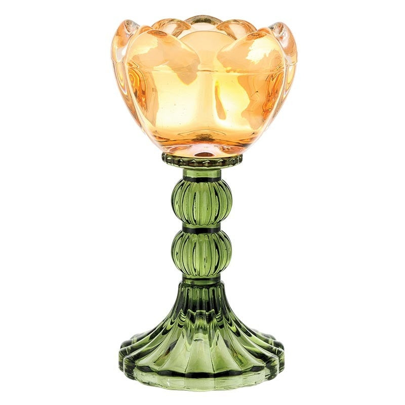Sujetador de Velas Vidrio Verde Con Naranja