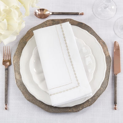 Embroidered Chainlink Napkin Silver